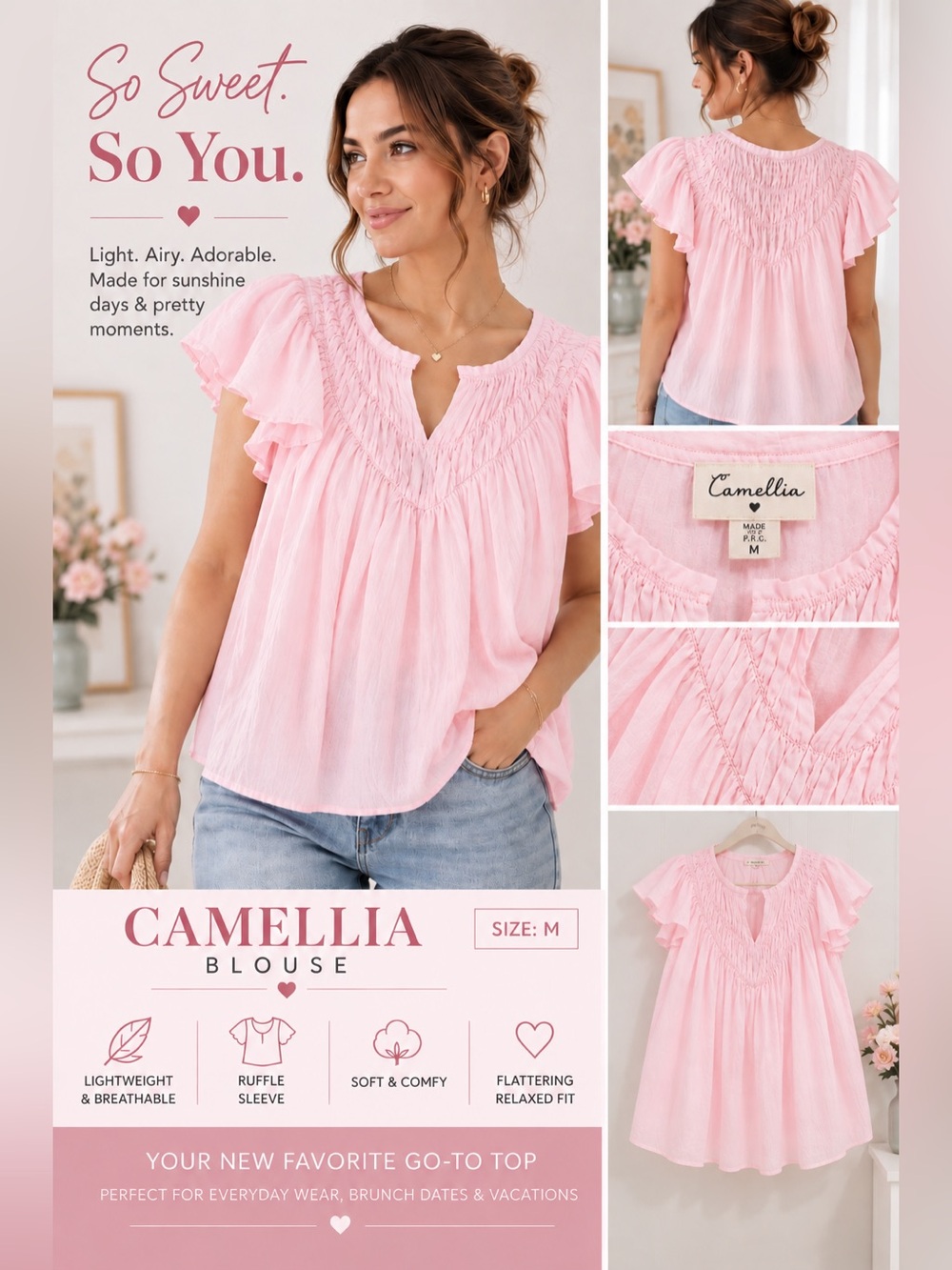 Camellia size M pink blouse